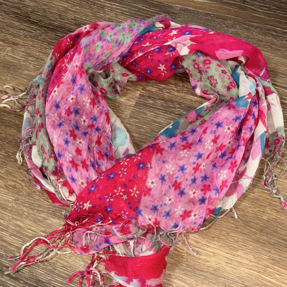 Floral Patterned Scarf in Pink and Blue - Picture 3 of 3